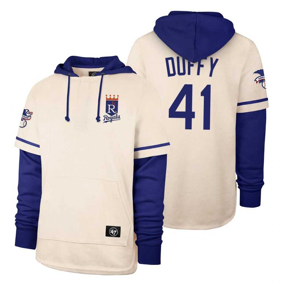 Men Kansas City Royals 41 Duffy Cream 2021 Pullover Hoodie MLB Jersey